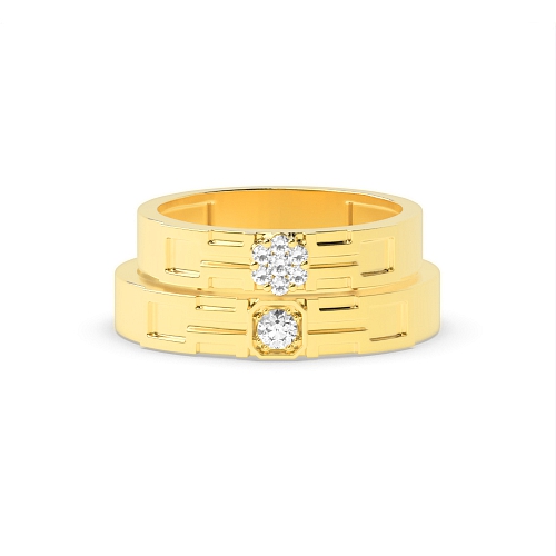 Pave Setting Round Yellow Gold Mystical Couples Engagement Rings