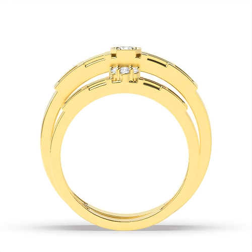 Pave Setting Round Yellow Gold Mystical Couples Engagement Rings