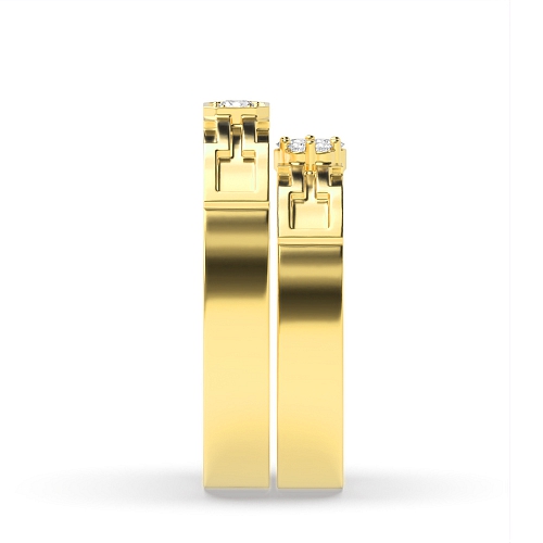 Pave Setting Round Yellow Gold Mystical Couples Engagement Rings