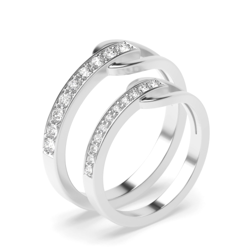 Pave Setting Round Unique Couple Band Wedding Diamond Ring