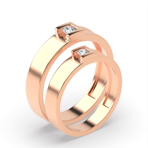 Channel Setting Round Rose Gold Couple band c shaped Couples Engagement Rings