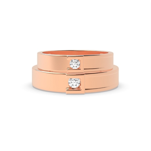Channel Setting Round Rose Gold Couple band c shaped Couples Engagement Rings