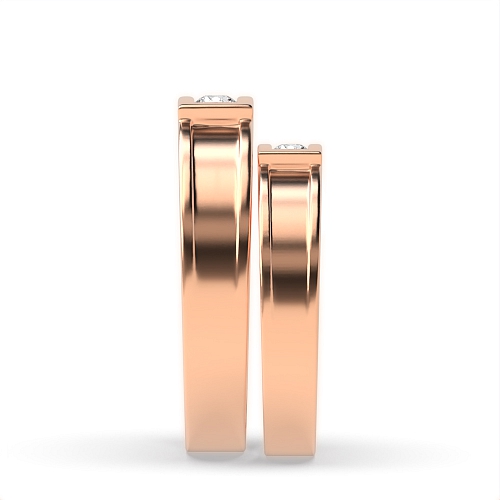 Channel Setting Round Rose Gold Couple band c shaped Couples Engagement Rings