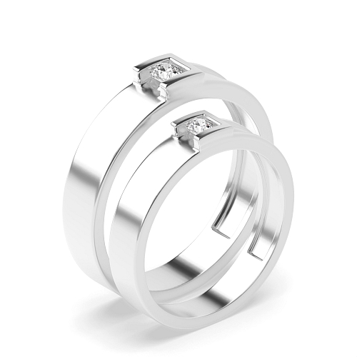 Channel Setting Round Couple band c shaped Naturally Mined Diamond Couples Engagement Rings