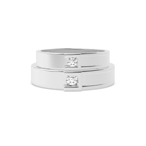 Channel Setting Round Couple band c shaped Naturally Mined Diamond Couples Engagement Rings