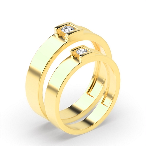Channel Setting Round Yellow Gold Couple band c shaped Couples Engagement Rings