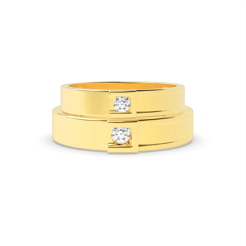 Channel Setting Round Yellow Gold Couple band c shaped Couples Engagement Rings