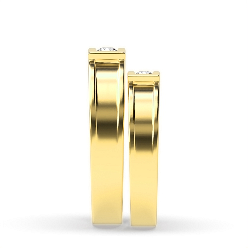 Channel Setting Round Yellow Gold Couple band c shaped Couples Engagement Rings