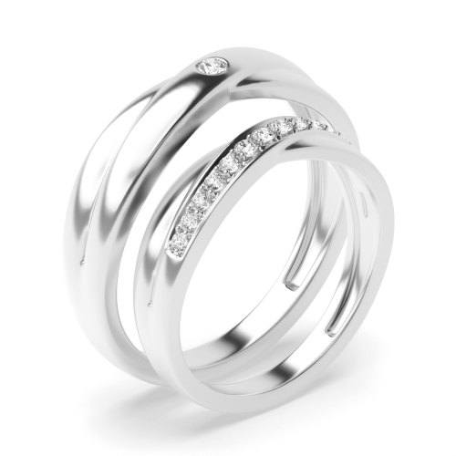 Pave Setting Round Couple Band Wedding Diamond Ring