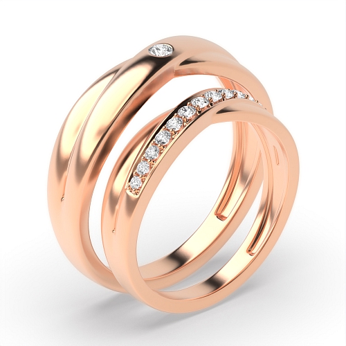 Pave Setting Round Rose Gold Couple band crossover Couples Engagement Rings