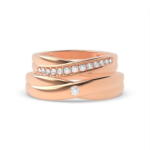 Pave Setting Round Rose Gold Couple band crossover Couples Engagement Rings