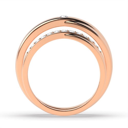Pave Setting Round Rose Gold Couple band crossover Couples Engagement Rings
