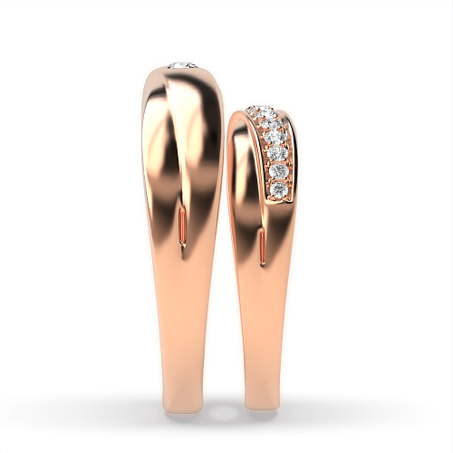 Pave Setting Round Rose Gold Couple band crossover Couples Engagement Rings