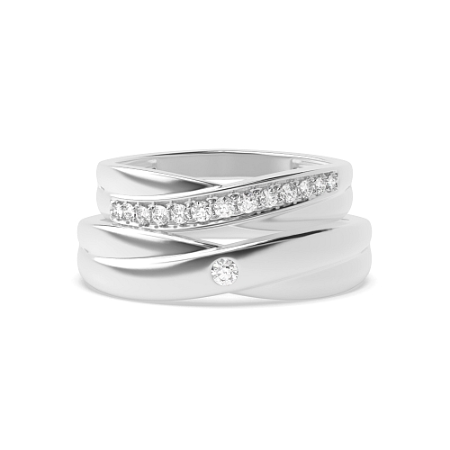Pave Setting Round Couple band crossover Naturally Mined Diamond Couples Engagement Rings