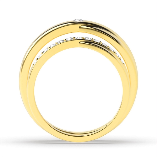 Pave Setting Round Yellow Gold Couple band crossover Couples Engagement Rings