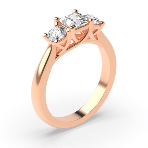 4 Prong Princess/Round Rose Gold Claws crossover Trilogy Engagement Rings