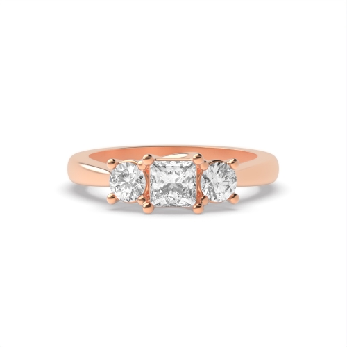 4 Prong Princess/Round Rose Gold Claws crossover Trilogy Engagement Rings