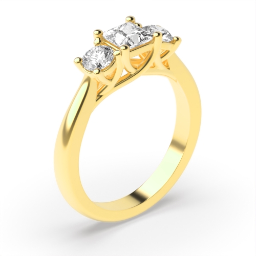 4 Prong Princess/Round Yellow Gold Claws crossover Trilogy Engagement Rings
