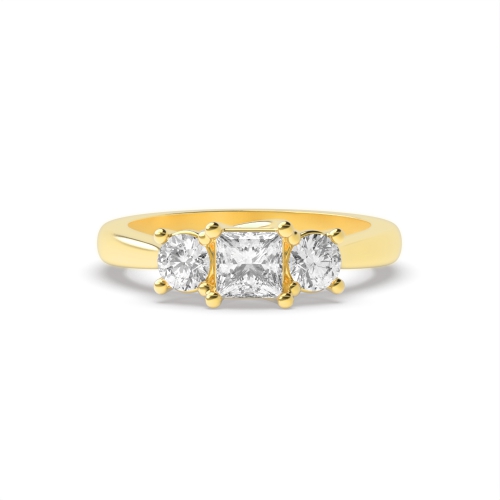 4 Prong Princess/Round Yellow Gold Claws crossover Trilogy Engagement Rings