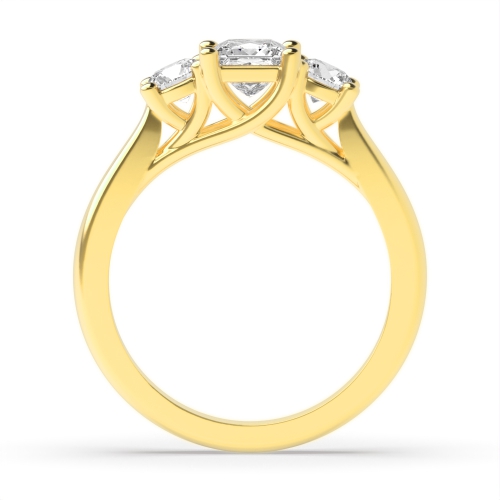 4 Prong Princess/Round Yellow Gold Claws crossover Trilogy Engagement Rings