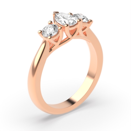 4 Prong Round/Pear Rose Gold Crossover claw triad Trilogy Engagement Rings