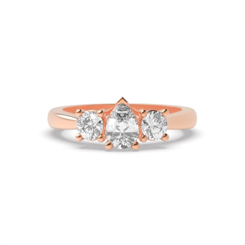 4 Prong Round/Pear Rose Gold Crossover claw triad Trilogy Engagement Rings