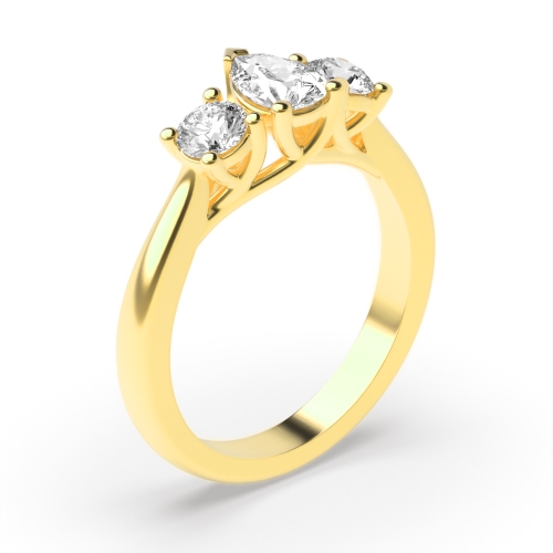 4 Prong Round/Pear Yellow Gold Crossover claw triad Trilogy Engagement Rings