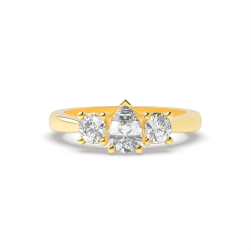 4 Prong Round/Pear Yellow Gold Crossover claw triad Trilogy Engagement Rings