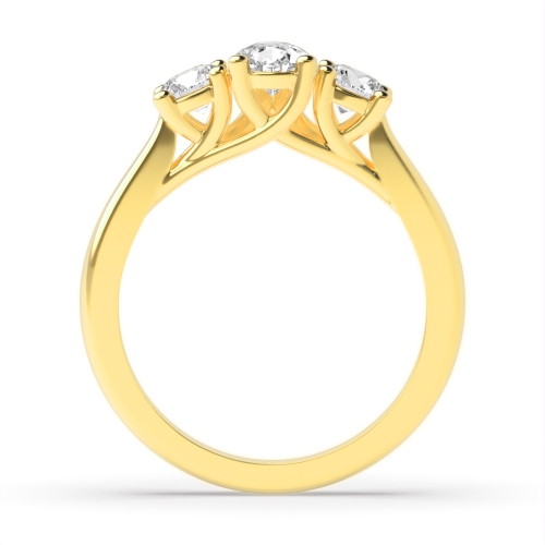 4 Prong Round/Pear Yellow Gold Crossover claw triad Trilogy Engagement Rings