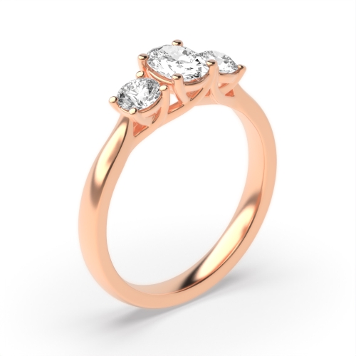 4 Prong Oval/Round Rose Gold Symphony triad Trilogy Engagement Rings