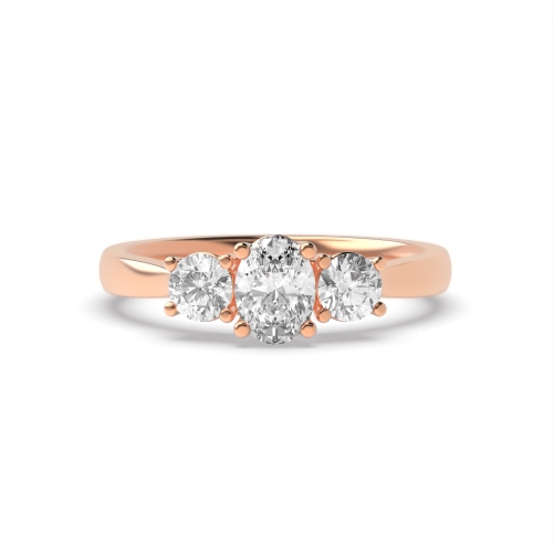 4 Prong Oval/Round Rose Gold Symphony triad Trilogy Engagement Rings