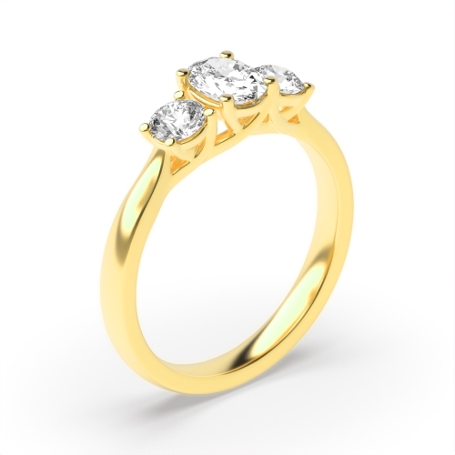 4 Prong Oval/Round Yellow Gold Symphony triad Trilogy Engagement Rings