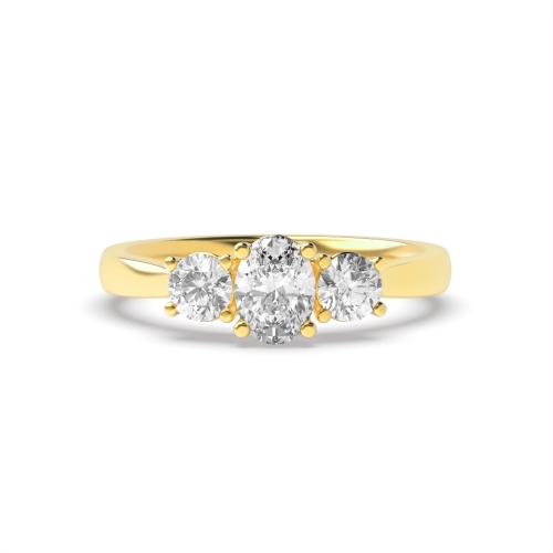 4 Prong Oval/Round Yellow Gold Symphony triad Trilogy Engagement Rings