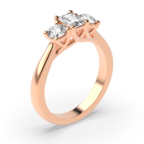 4 Prong Emerald/Round Rose Gold Legacy triad Trilogy Diamond Rings