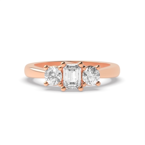 4 Prong Emerald/Round Rose Gold Legacy triad Trilogy Diamond Rings