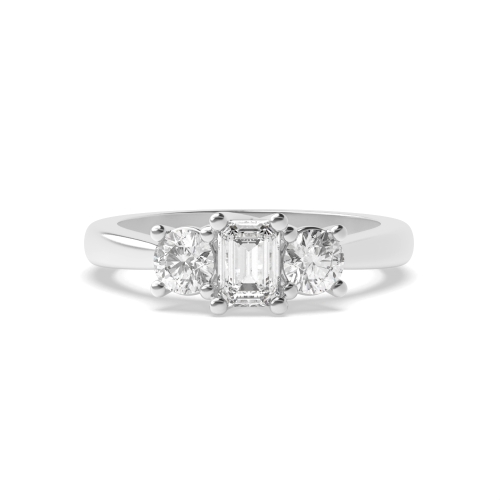 4 Prong Emerald/Round Platinum Legacy triad Trilogy Diamond Rings