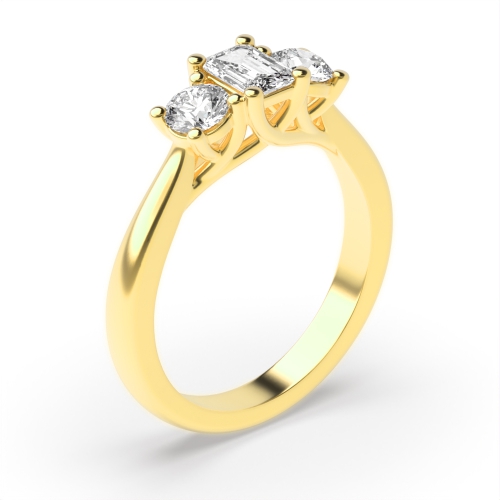 4 Prong Emerald/Round Yellow Gold Legacy triad Trilogy Diamond Rings