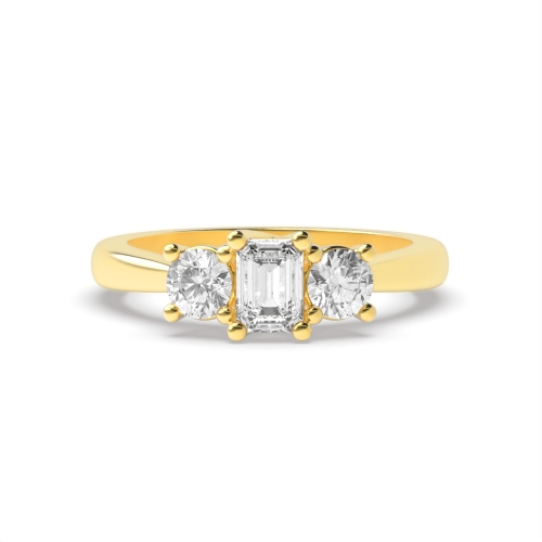 4 Prong Emerald/Round Yellow Gold Legacy triad Trilogy Diamond Rings