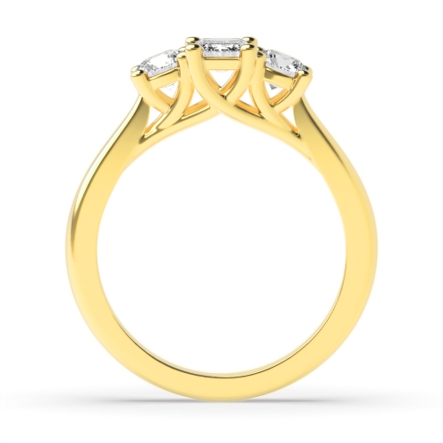 4 Prong Emerald/Round Yellow Gold Legacy triad Trilogy Diamond Rings