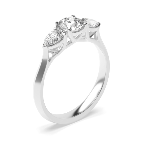 4 Prong Setting Round And Pear Trilogy Diamond Engagement Ring