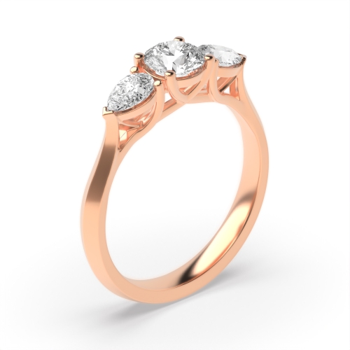 4 Prong Round/Pear Rose Gold Harmony triad Trilogy Diamond Rings