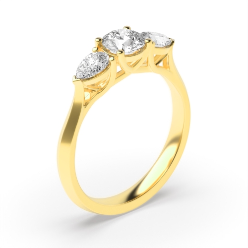 4 Prong Round/Pear Yellow Gold Harmony triad Trilogy Diamond Rings