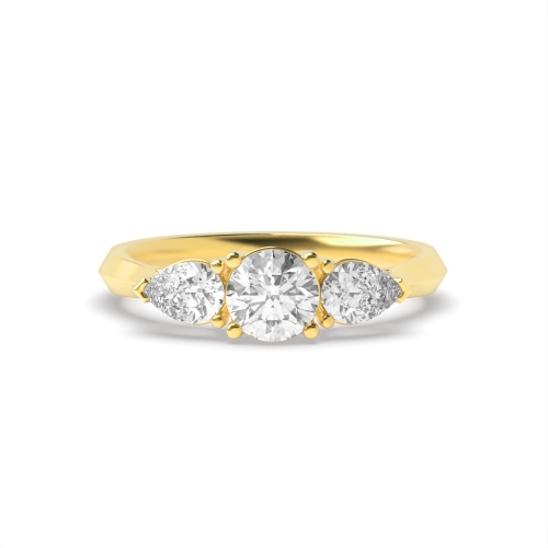 4 Prong Round/Pear Yellow Gold Harmony triad Trilogy Diamond Rings