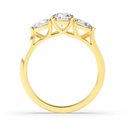 4 Prong Round/Pear Yellow Gold Harmony triad Trilogy Diamond Rings