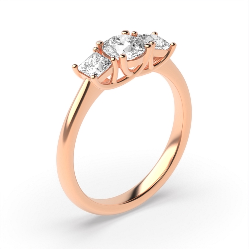 4 Prong Princess/Round Rose Gold Glitz Trilogy Diamond Rings