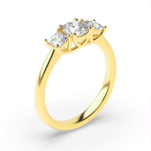 4 Prong Princess/Round Yellow Gold Glitz Trilogy Diamond Rings
