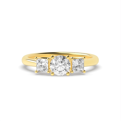 4 Prong Princess/Round Yellow Gold Glitz Trilogy Diamond Rings