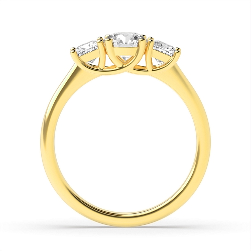 4 Prong Princess/Round Yellow Gold Glitz Trilogy Diamond Rings