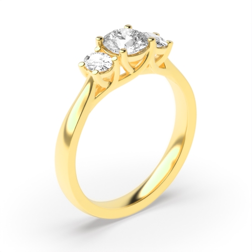 4 Prong Oval/Round Yellow Gold Royale triad Trilogy Diamond Rings