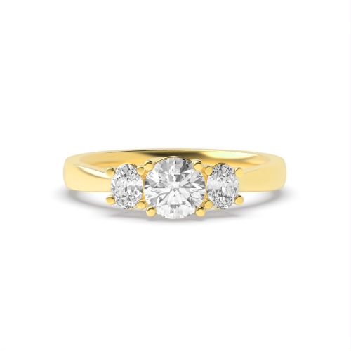 4 Prong Oval/Round Yellow Gold Royale triad Trilogy Diamond Rings